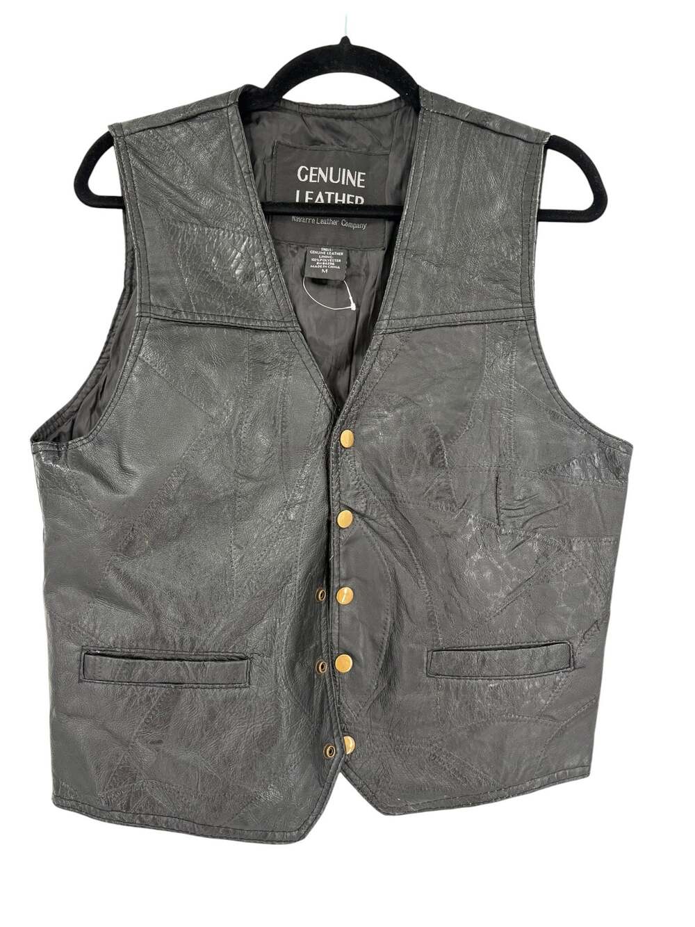 Vintage Navarre Leather Black Vest Size M Patchwork Biker Motorcycle